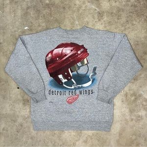 VTG 90s Detroit Red Wings NHL Lee Sport Graphic Sweater Size Medium USA Nutmeg